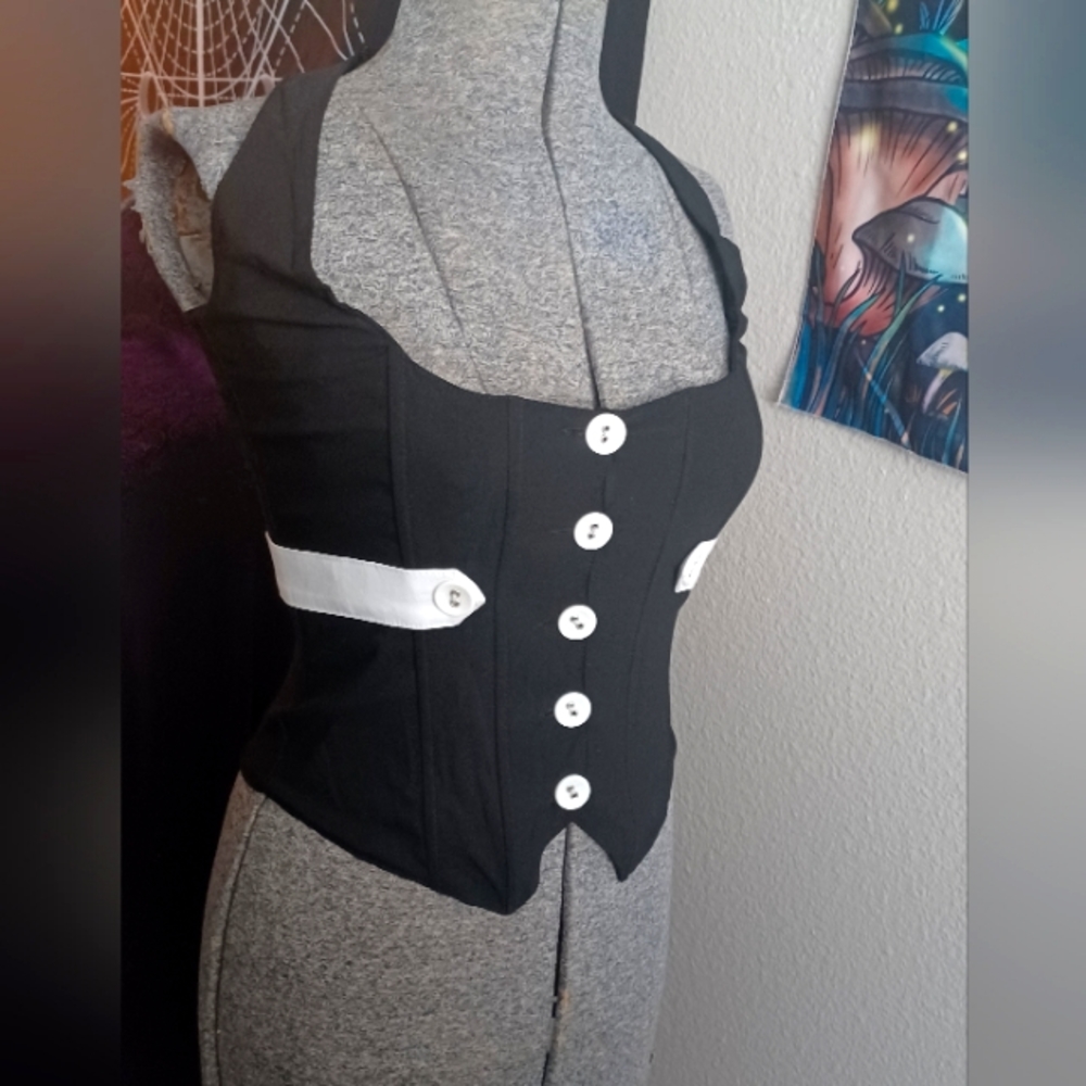 Black and White Stretch Vest Top